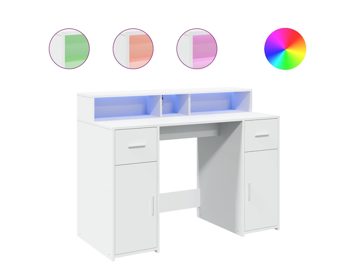 Secretária com luzes LED em madeira branca, exclusiva da Maison (120x55x91 cm)