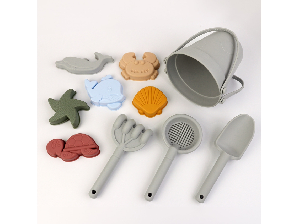 Yuysan Conjunto De Brinquedos De Praia Em Silicone, 10 Peças Cinza