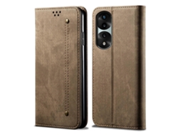 Capa De Celular Flip Em Couro Com Textura Jeans Para Honor 70 Pro / 70 Pro+