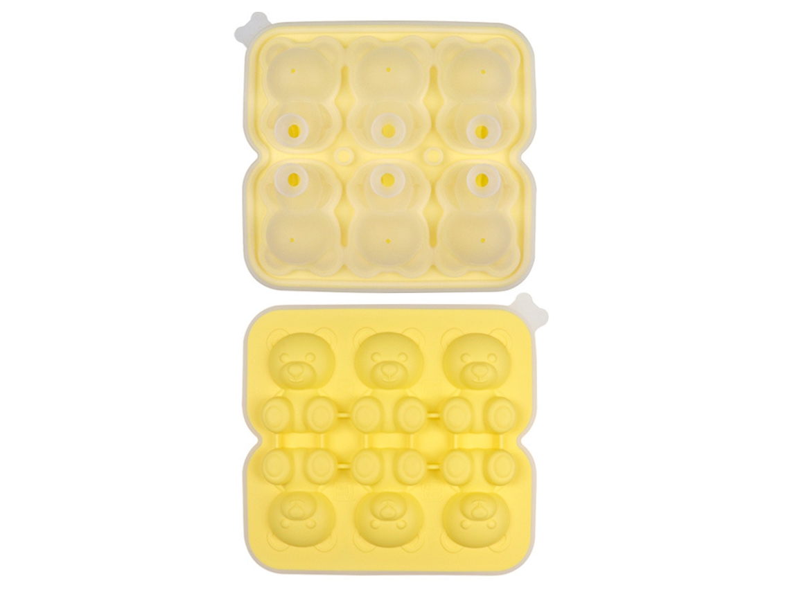 Forma De Gelo 3d Em Forma De Urso, Com Tampa, Ideal Para Cocktails E Whisky. Reutilizável E Própria Para Alimentos. Amarelo Hexinyigjly