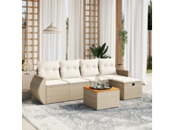 Vidaxl 6 Pcs Conjunto De Sofás P/ Jardim Com Almofadões Vime Pe Bege