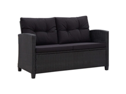 Sofá De Jardim 2 Lugares Com Almofadões 124 Cm Vime Pe Preto Dkd Home Decor
