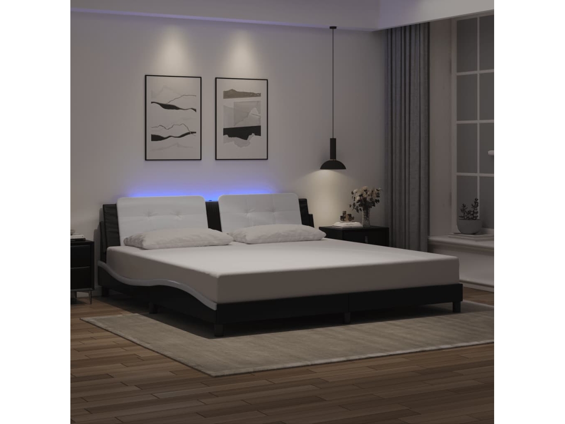 Vidaxl Estrutura De Cama Com Led Sem Colchão Zadar 200x200 Cm Preto/branco