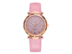 Relógio de Pulso Feminino de Quartzo com Pulseira Pu e Caixa de Ouro Rosa Moderno