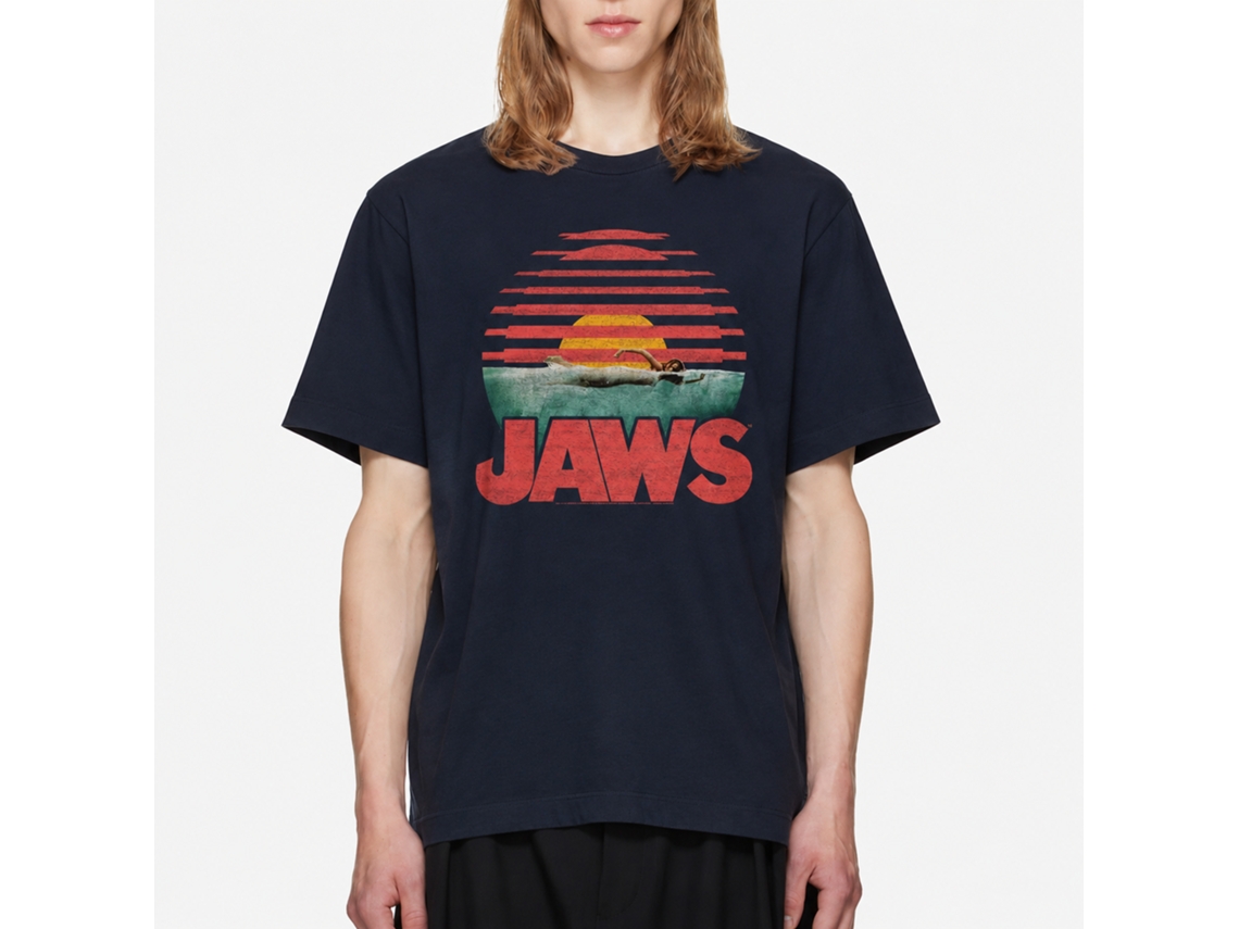 Rockinstone Jaws Movie Sliced Navy Adult T-shirt Size:l