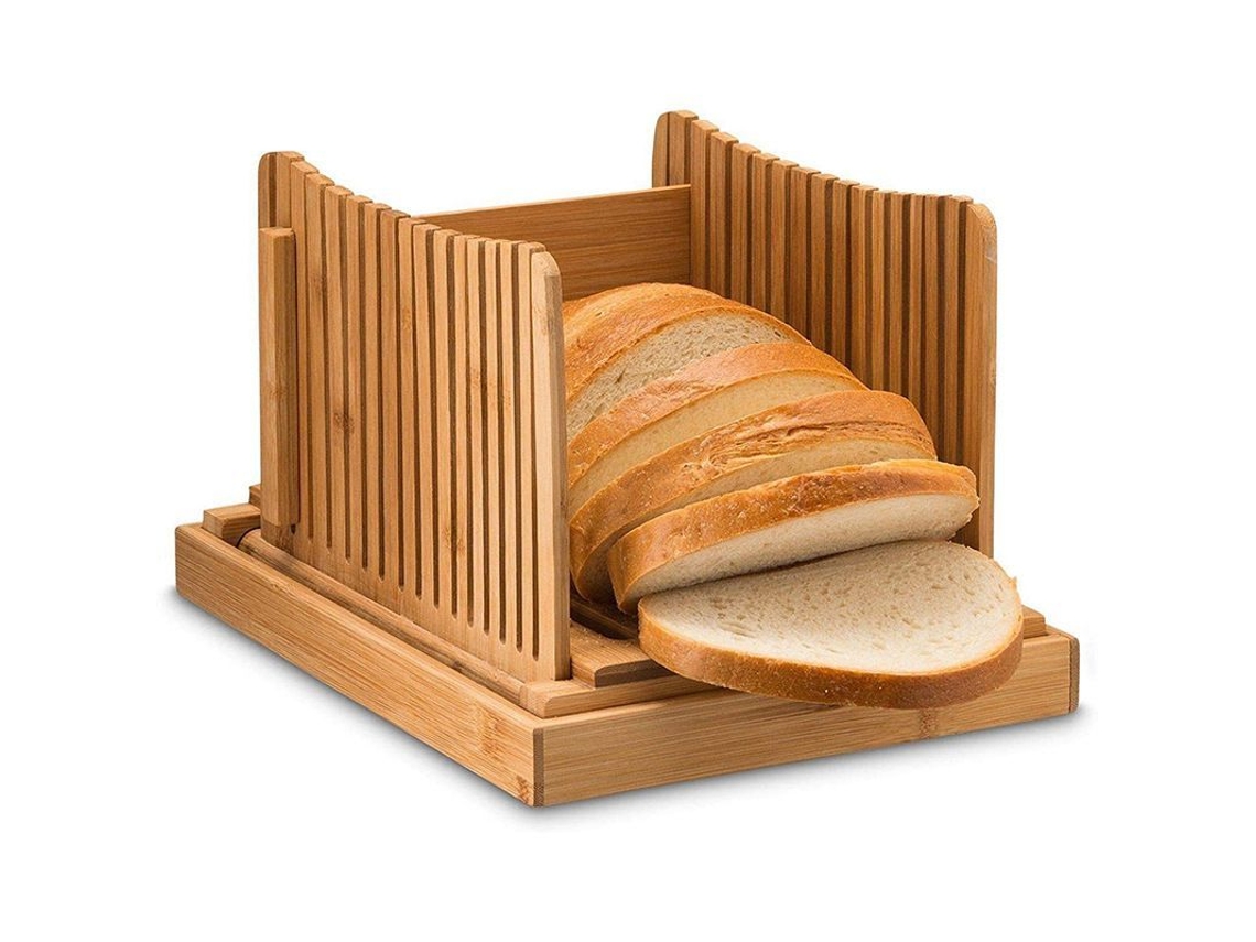 Rebe-cortador De Pão Plegável De Bambu Ajustável Com Prato De Migalhas Para Pão Caseiro E Bolos 12,5''x8,5''x1,6''