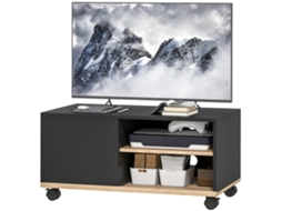 Móvel para TV com rodas preto, 80x45x41cm, para TVs de 42 polegadas, com porta e 2 prateleiras | S/MARCA
