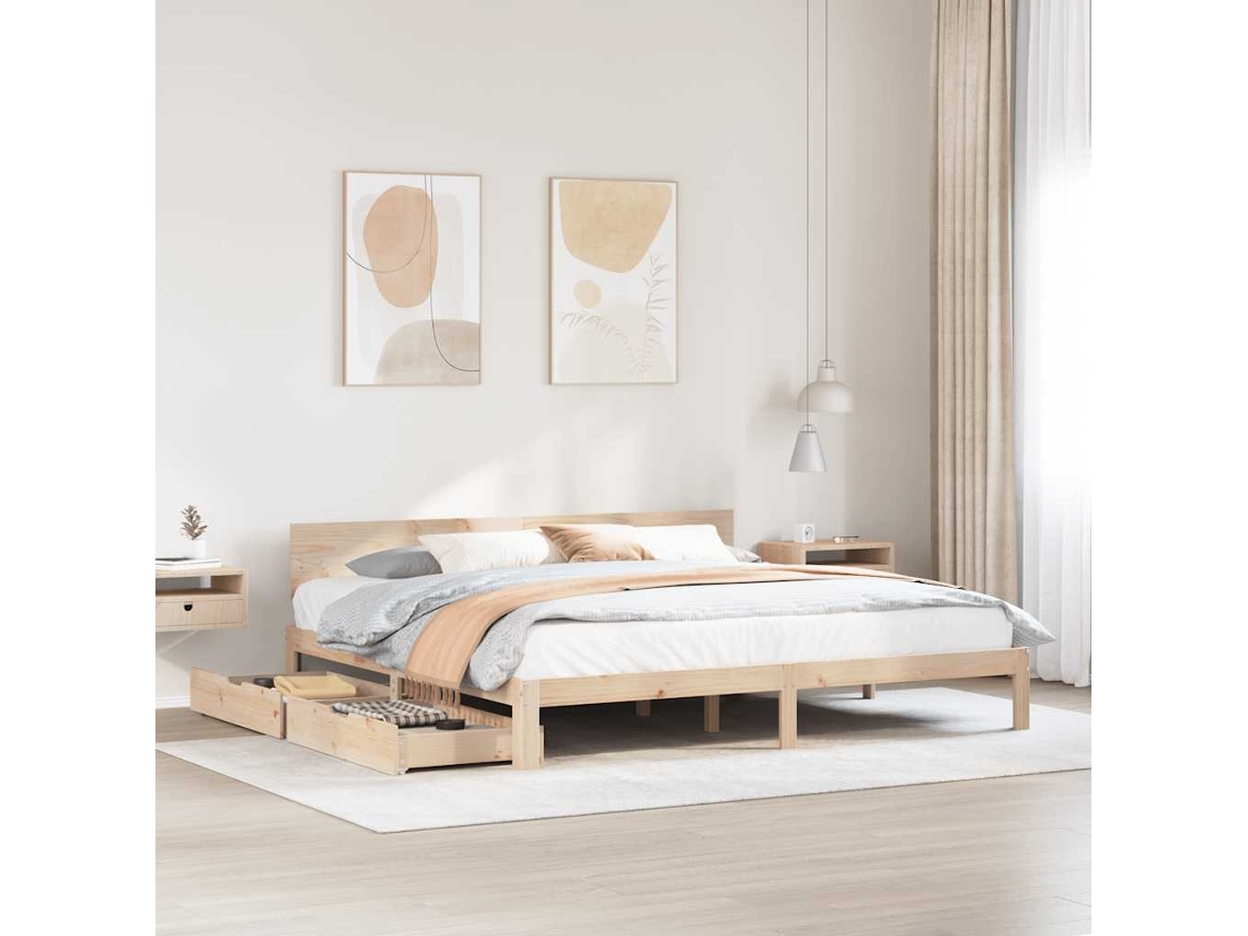 Estrutura de cama c/ gavetas 180x200 cm madeira de pinho maciça