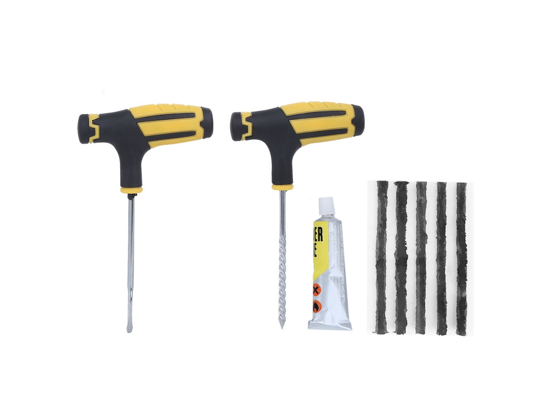 Kit de Reparo de Pneus Sem Câmara com Ferramentas para Tampão de Furo: Carro, Caminhão, Motocicleta, Bicicleta, Preto