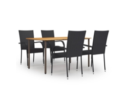 5 Pcs Conjunto De Jantar Para Jardim Vime Pe Preto Dkd Home Decor