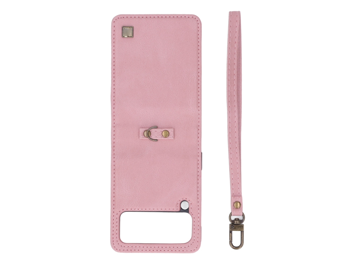 Capa de Telefone Protectora de Couro Pc com Cinto para Z Flip4 Rosa