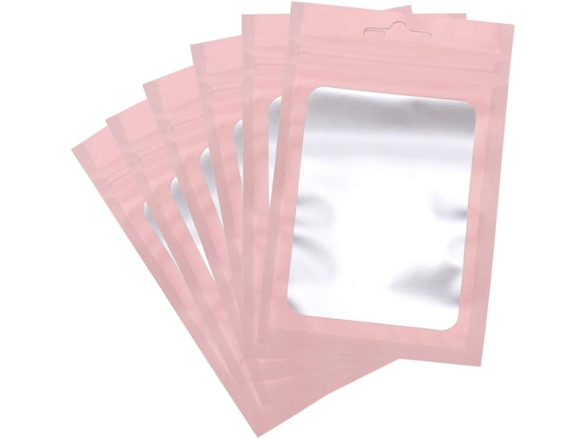 Sacos De Alumínio, Pacote Com 100 Unidades, Sacos De Alumínio Rosa Com Fecho Hermético E Janela Transparente, 8 X 13 Cm Aquaforge