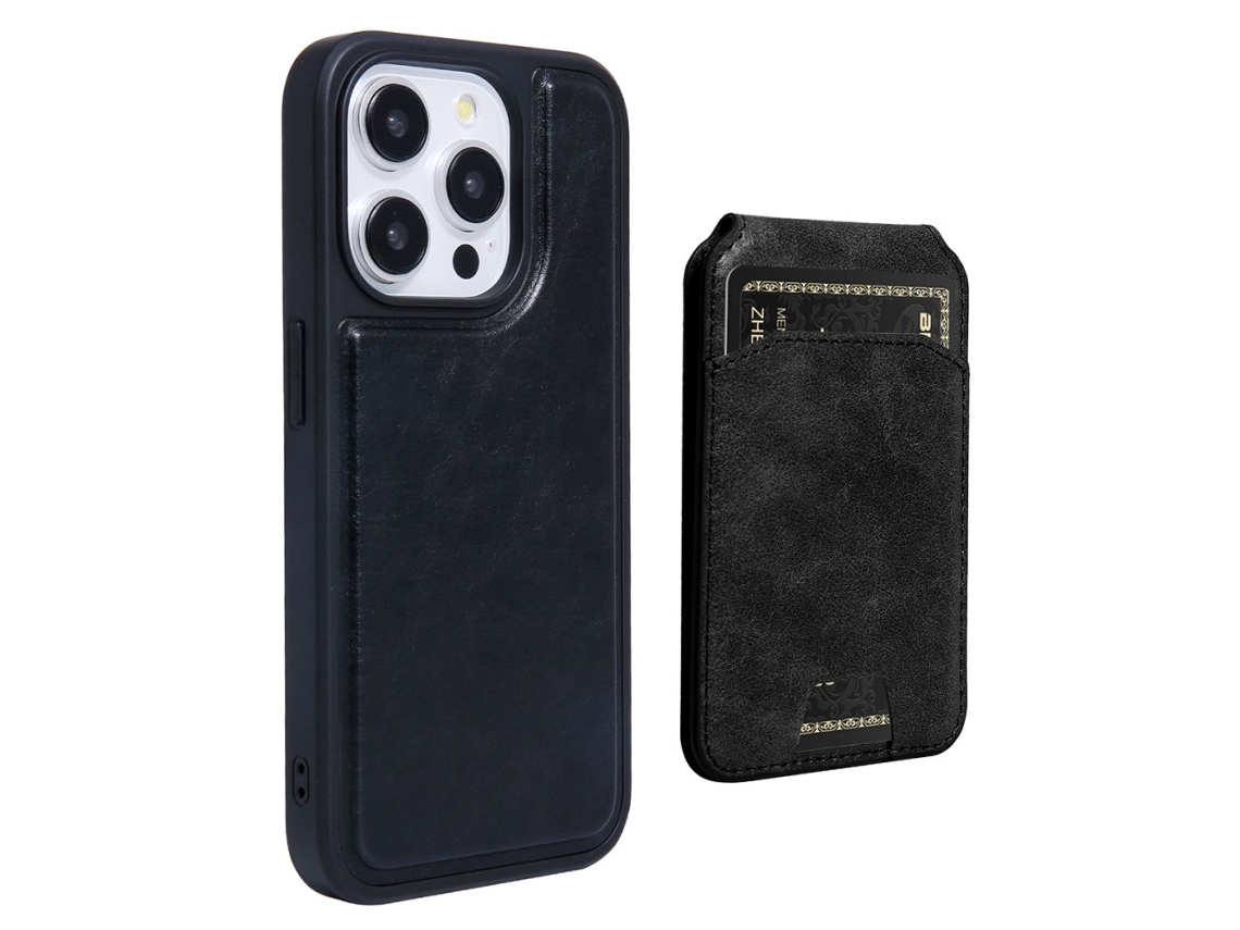 Suporte Casa Para Iphone 15 Pro Max Pele Sintética Com Porta-cartões Preto