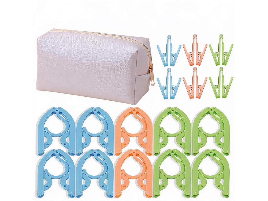 Conjunto Cabides Eifson Dobráveis Viagem 10 Cabides Com 12 Pregadores + Bolsa (branco)