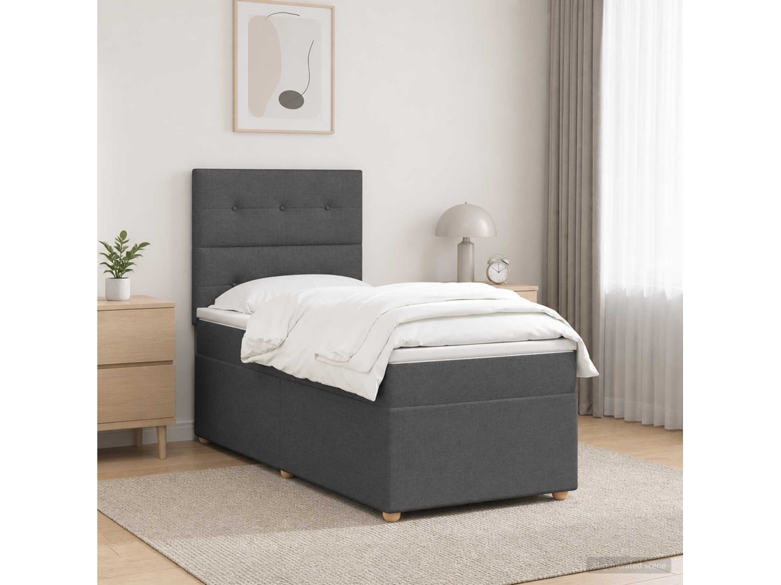 Vidaxl Cama Box Spring Com Colchão Cinzento-escuro 80 X 200 Cm Tecido