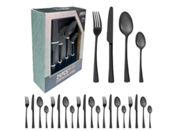 24 Peças Conjunto De Mesa Em Aço Inoxidável Preto Fosco 6 Pessoas Com Faca Garfo E Colher