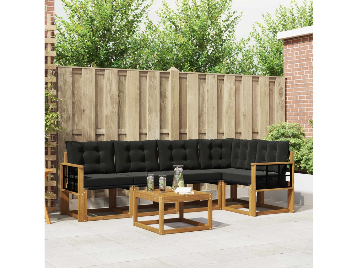 Vidaxl Conjunto De Sofás Para Exterior 6 Unid. Natural E Preto