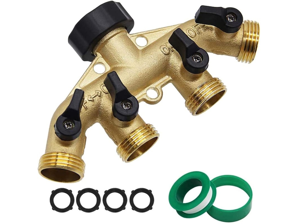 Divisor De Mangueira De Jardim De Latão Resistente 4 Vias, Conector 3/4", Adaptador Com 4 Válvulas