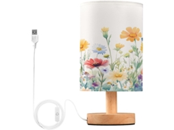 Abajur De Cabeceira Flower Fields Para Quarto, Com Portas De Carregaje USB C, Luminária De Mesa Cabeceira, Luminária