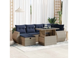 Vidaxl 7 Pcs Conj. Sofás Jardim C/ Almofadões Vime Pe/acácia Cinzento