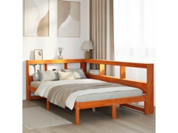 Cama De Casal | Camas Para Quarto | Cama C/ Estante Sem Colchão 120x190cm Pinho Maciço Castanho-mel