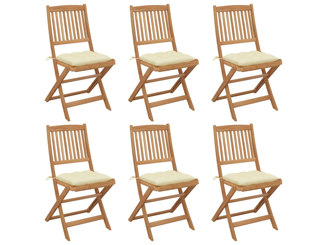 Cadeiras Dobráveis Jardim C/ Almofadões 6 Pcs Acácia Maciça Dkd Home Decor