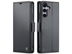 Capa Para Samsung Galaxy S25 Plus 5g De Couro Com Textura De Lichia E Fecho Borboleta Com Proteção E Sistema Rfid Antirroubo Preta