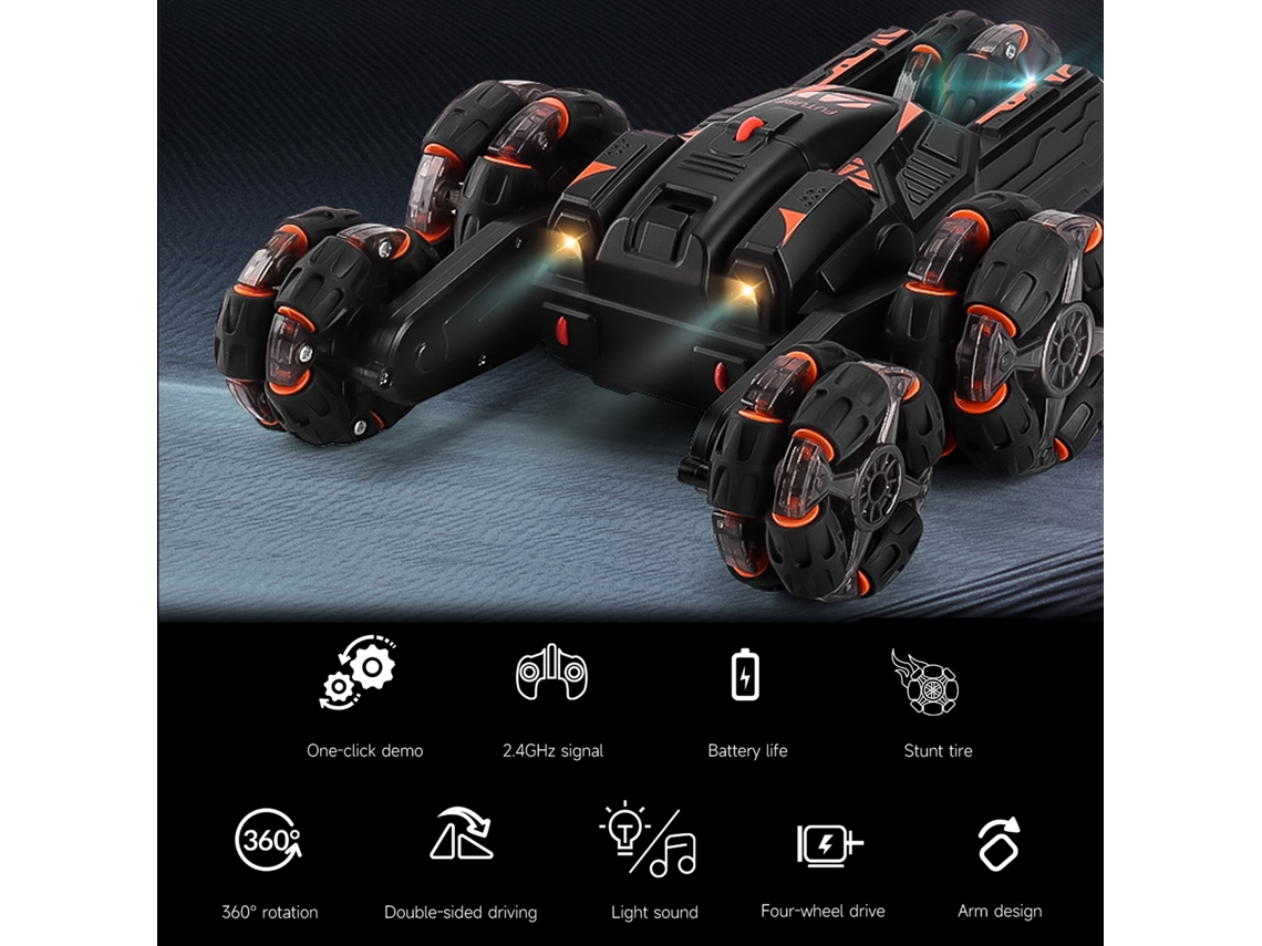 Carro De Stunts Controle Remoto Para Crianças 2.4ghz Com Luz E Música Carro Duas Faces Rolamento 360°