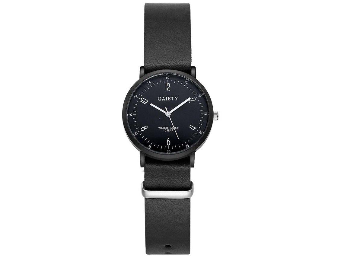 Reloj Hombre Cuadro Redondo Clásico Correa Pu Reloj Analógico De Cuarzo Casual (negro)