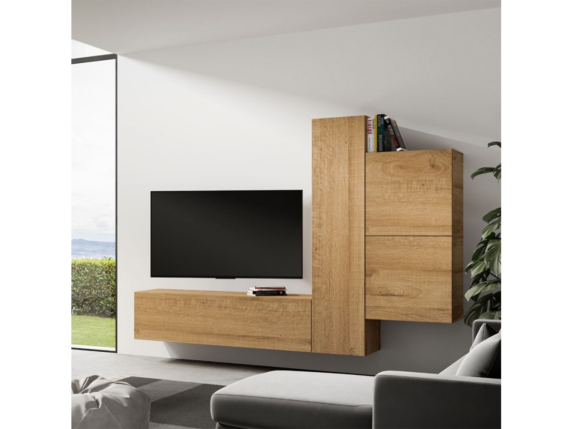 Suporte de TV de parede equipado suspenso para sala de estar 4 unidades de parede de madeira A112