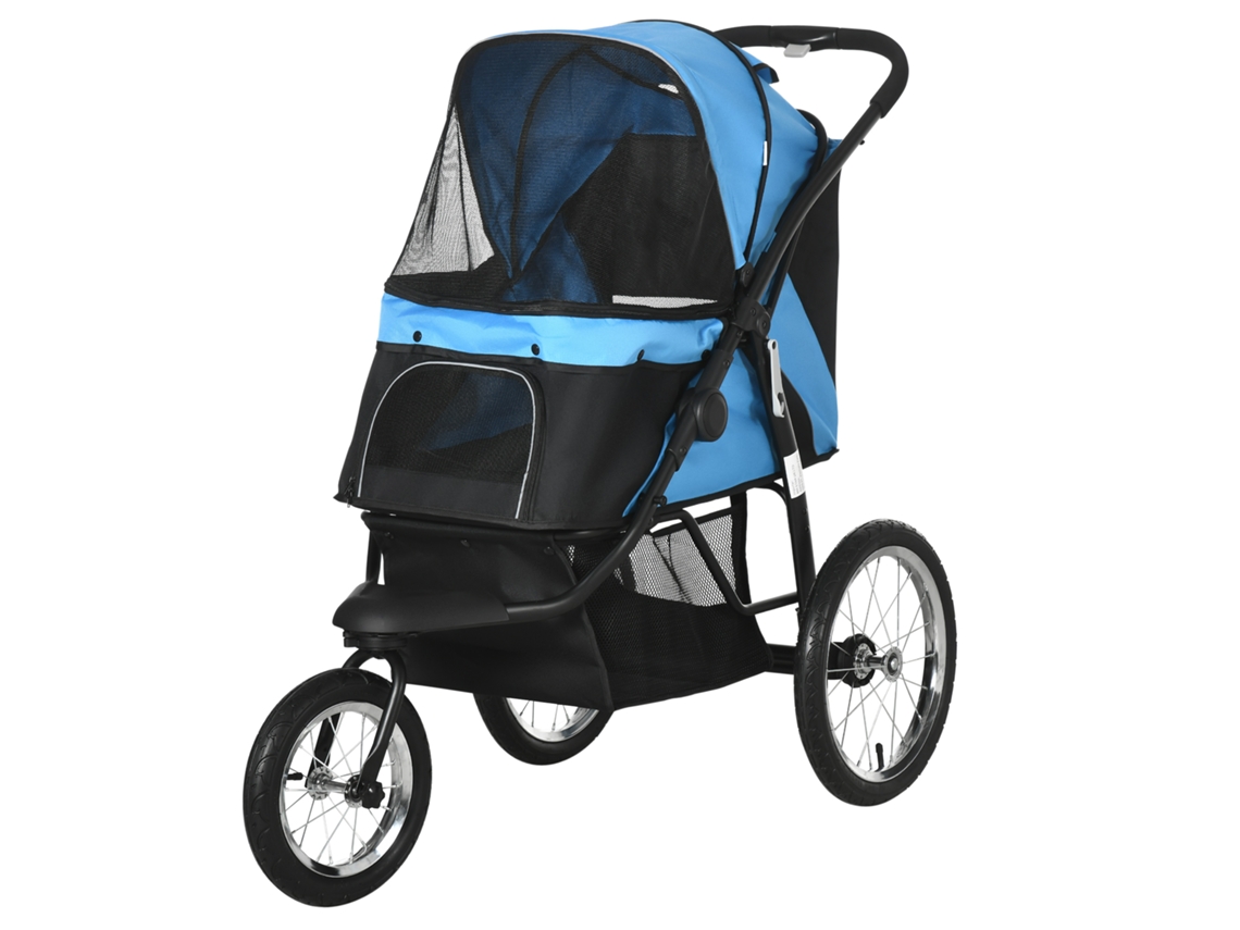 Carrinho para Cães Médio/pequeno Azul 111x58x107 Cm (com Cesto, Ajustável, Janela em Rede)