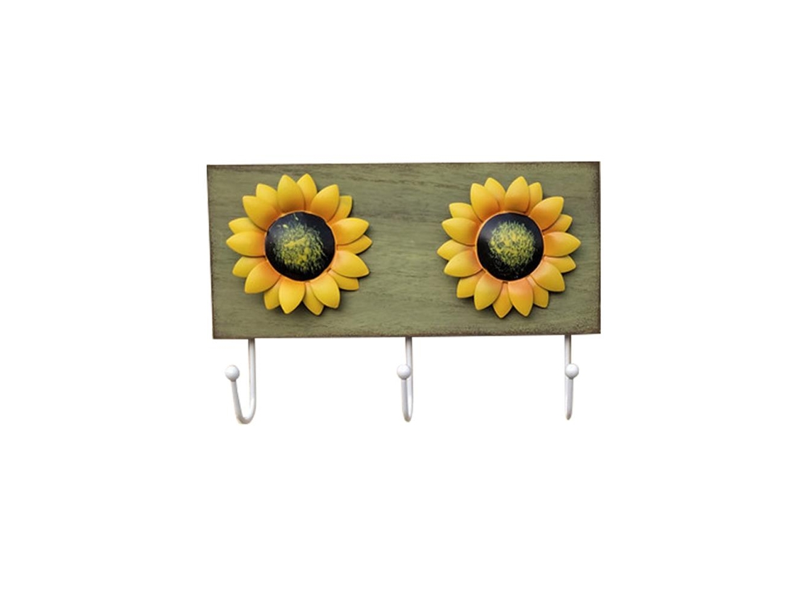 Decoração De Parede Em Madeira Com Pintura De Sol E Flor Pendurada