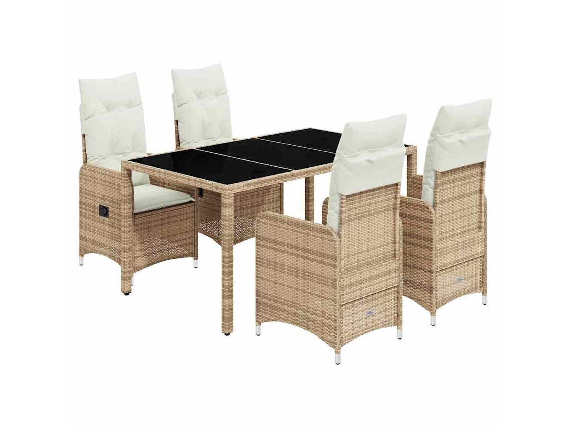 Conjunto de 5 Bistrôs para Jardim com Almofadões Vime Pe Bege MAISON EXCLUSIVE