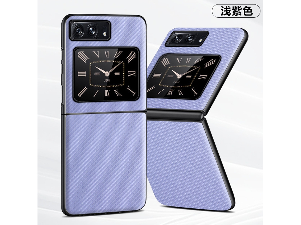 Capa De Celular Em Couro Anti-impressão Digitalfibra De Carbono Roxa Clara - Conjunto De Três Peças Para Moto Razr 50 / Razr 2024