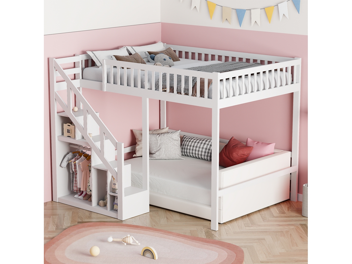 Cama Infantil De 140x200,estrutura De Beliche,cama Com Grades Em Forma De Estrelas E Escada,estrutura De Cama Para Adolescentes, Cama De Casal,branca