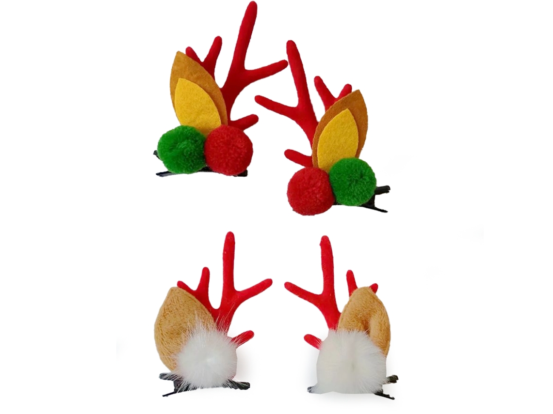 2 Peças de Grampos de Chifre de Natal Penas Vermelhas + Bolas de Cabelo Vermelhas AURUM