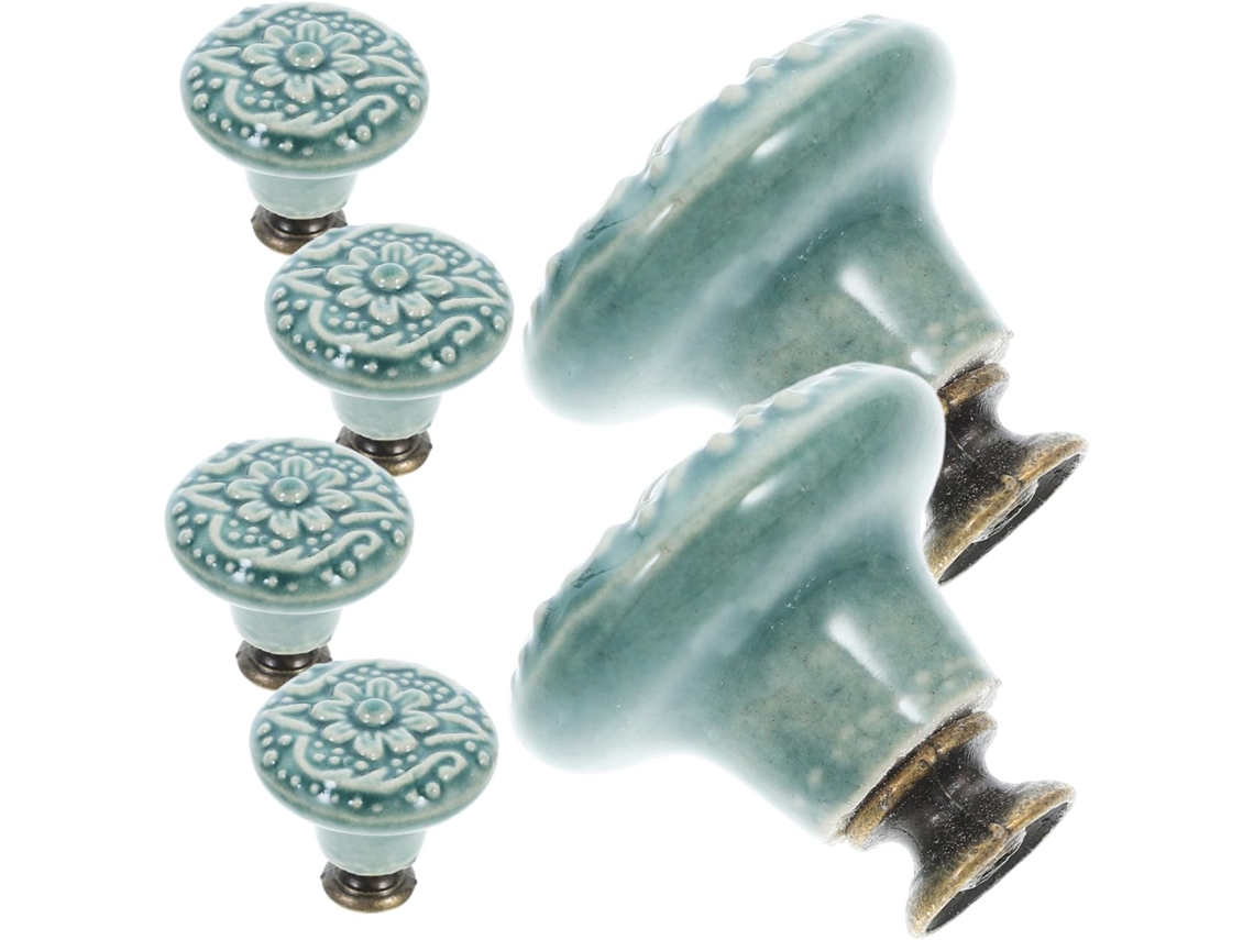 Conjunto De 6 Puxadores Cerâmica Vintage Para Portas Armários, Gavetas E Armários, Com Furo Único