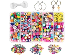300 Pérolas De Massa Polimérica Artesanais Frutas Sorriso 15 Estilos Letras Flores Para Diy Bijuterias Com Cordão Elástico 4m