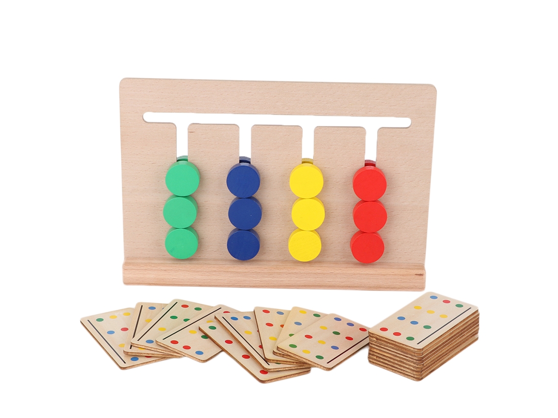 Primerox jogo de Quatro Cores Madeira Brinquedo Educativo Treinamento Lógico com 18 Cartões
