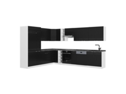 Cozinha Em Ângulo Fame-line, 347x257cm, Pt Antracite, Preto Listrado/branco, Branco, Vicco