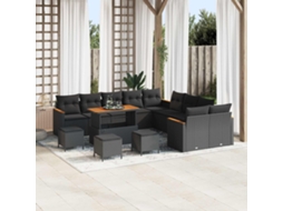 Vidaxl Conjunto De Sofá De Jardim 14 Unid. Preto Vime Pe
