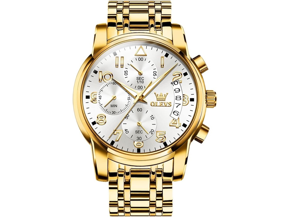 Lurelia Relógio Cronógrafo Masculino, Movimento De Quartzo, Analógico, Data/calendário, Luminoso, Detalhes Com Strass, 41 Mm, Aço Inoxidável