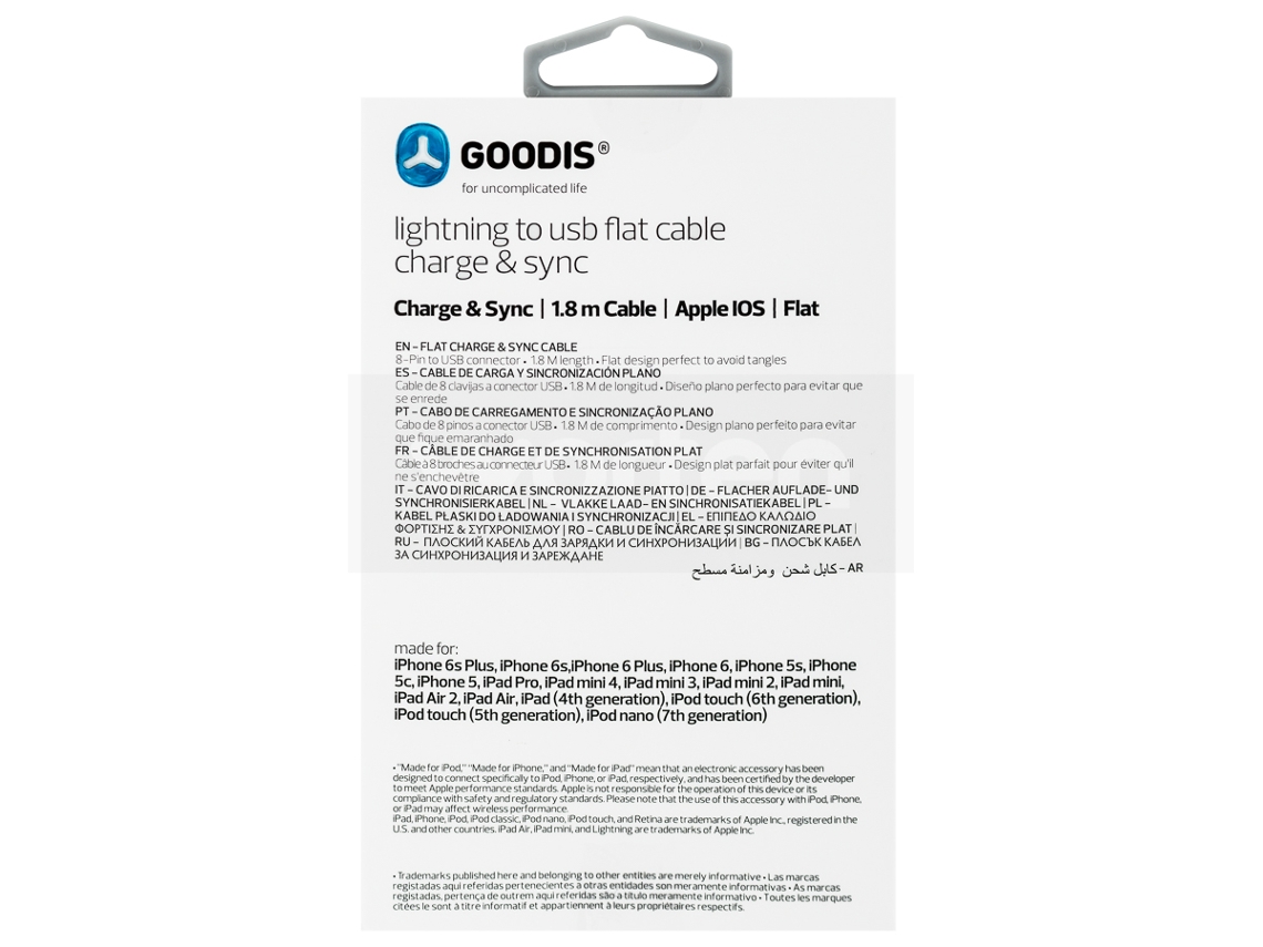 Cabo GOODIS Lightning (iPad - USB - Lightning - Preto)