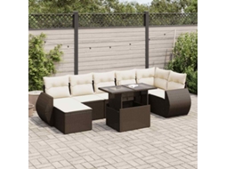 Vidaxl 8 Pcs Conjunto Sofás De Jardim C/ Almofadões Vime Pe Castanho