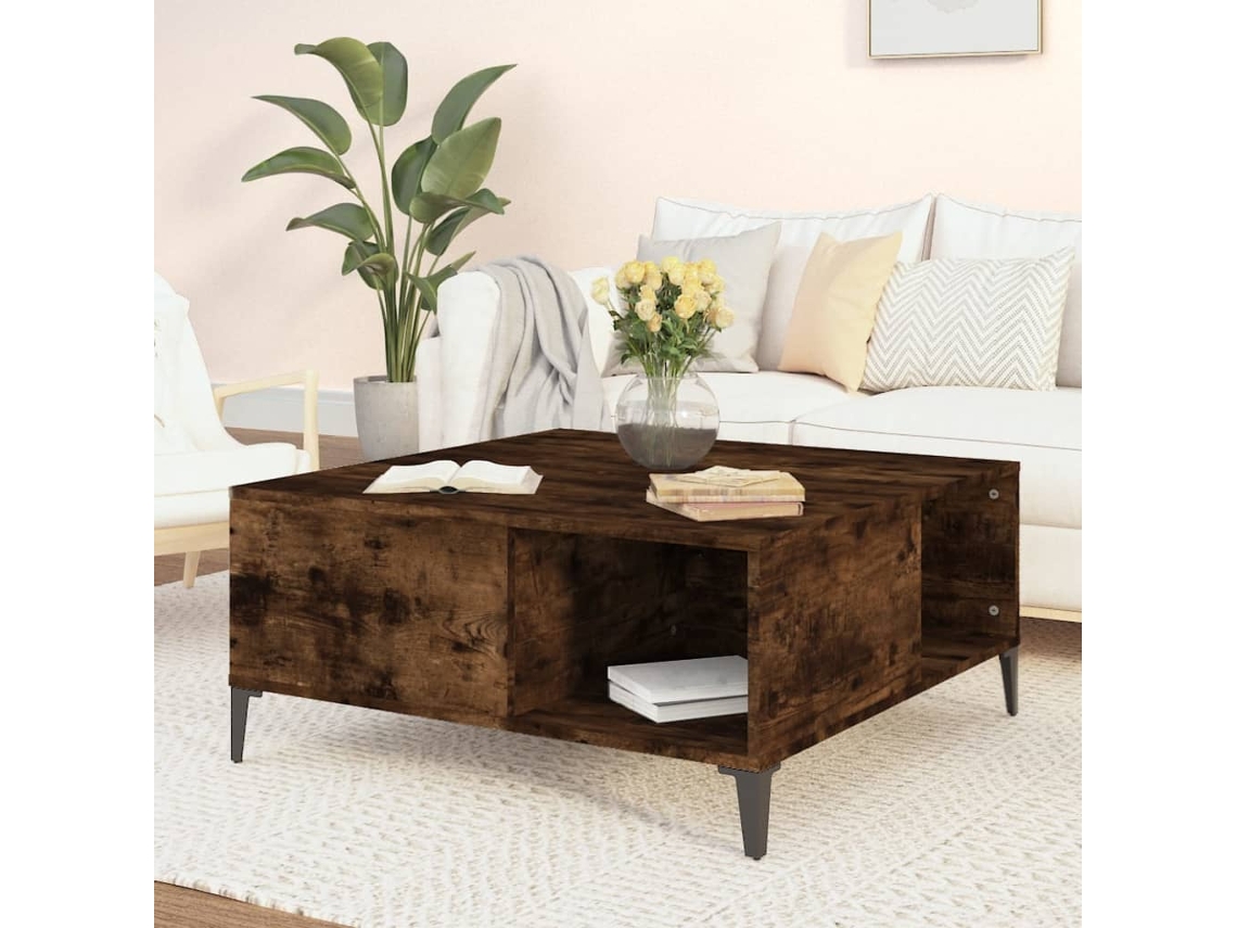 Vidaxl Mesa De Centro 80x80x36,5 Cm Derivados Madeira Carvalho Fumado