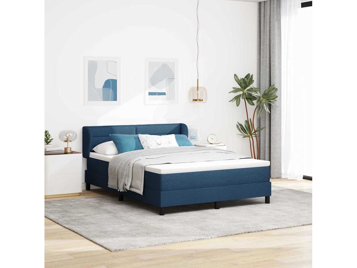 Vidaxl Cama Box Com Colchão Com Cabeceira Azul 140 X 190 Cm Tecido