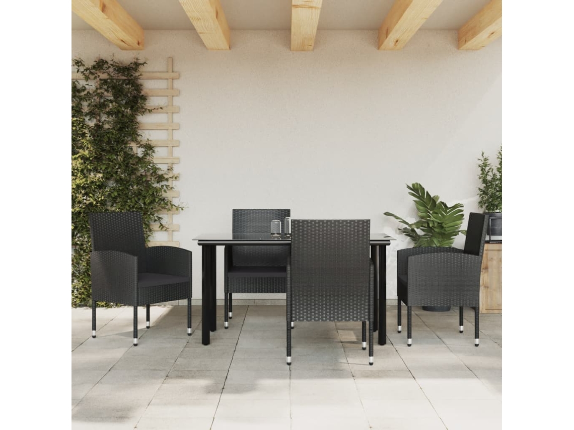 Vidaxl 5 Pcs Conjunto De Jantar Para Jardim Vime Pe E Aço Preto