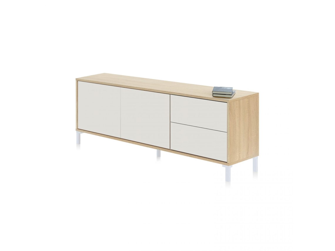 Móvel De Tv Com 2 Gavetas E 2 Portas, 130 Cm, Lea Artik White (branco Mate) - Carvalho Canadiano 130 X 47 X 41 Cm