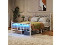 Cuadro De Metal Iluminado 120x200 Cm Blanco Con Tête Y Pied Vintage, Led, Usb, Sommier Acier Renforcé Y Rango