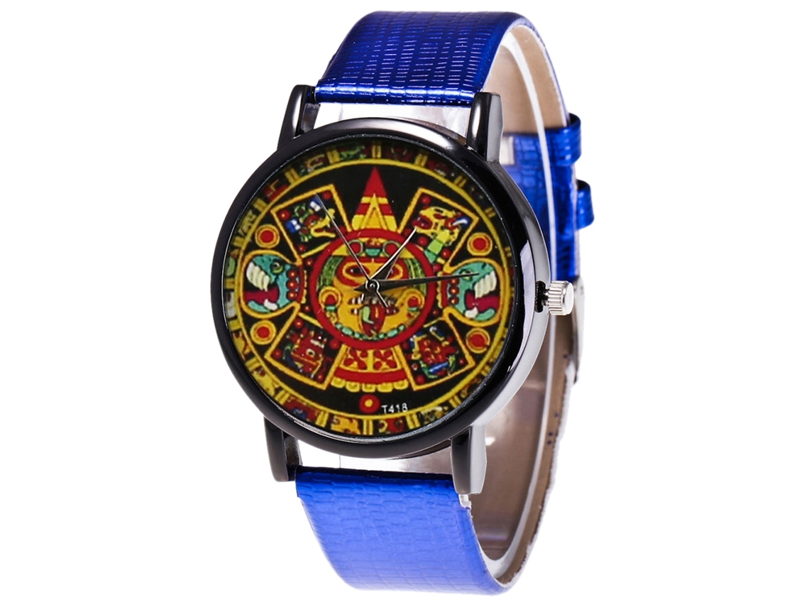 Reloj De Pulsera De Cuero Pu Para Parejas Con Dial Redondo Y Movimiento De Cuarzo (azul)